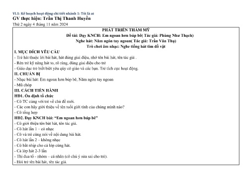 Giáo án Mầm non Lớp Lá - Nhánh: Tôi là ai - Năm học 2024-2025 - Trần Thị Thanh Huyền