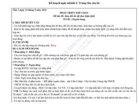 Giáo án Mầm non Lớp Lá - Phát triển thể chất - Đề tài: Đi thay đổi tốc độ theo hiệu lệnh - Năm học 2024-2025