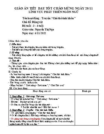 Giáo án Mầm non Lớp Mầm - Chủ đề: Động vật - Năm học 2022-2023 - Nguyễn Thị Nga