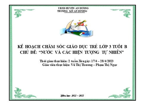 Giáo án Mầm non Lớp Mầm - Chủ đề: Nước và các hiện tượng tự nhiên - Năm học 2022-2023 - Vũ Thị Thương - Phạm Thị Ngọc