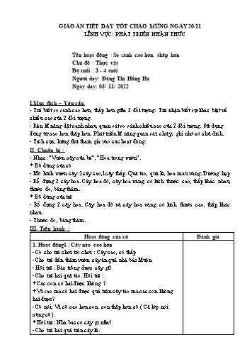 Giáo án Mầm non Lớp Mầm - Chủ đề: Thực vật - Năm học 2022-2023 - Đặng Thị Hồng Hạ
