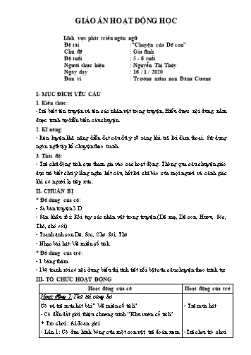 Giáo án Mầm non Lớp Mầm - Đề tài: Chuyện của Dê con - Chủ đề: Gia đình - Năm học 2019-2020 - Nguyễn Thị Thủy