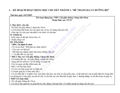 Giáo án Mầm non Lớp Mầm - Nhánh 1: Bé tham gia giao thông đường bộ