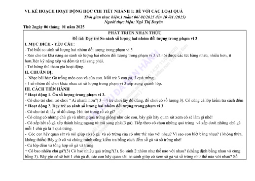Giáo án Mầm non Lớp Mầm - Nhánh 1: Bé với các loại quả - Năm học 2024-2025 - Ngô Thị Duyên