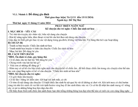 Giáo án Mầm non Lớp Mầm - Nhánh 1: Đồ dùng gia đình - Năm học 2024-2025 - Đỗ Thị Mai