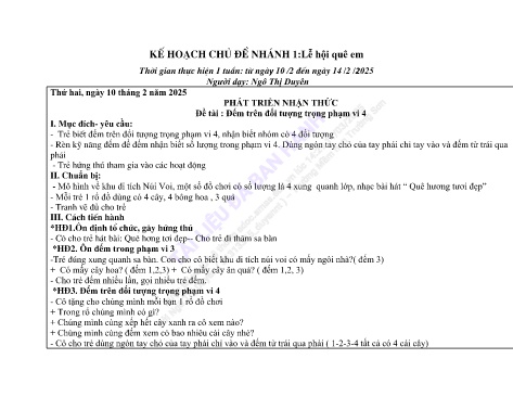 Giáo án Mầm non Lớp Mầm - Nhánh 1: Lễ hội quê em - Năm học 2024-2025 - Ngô Thị Duyên