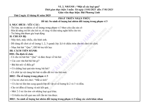 Giáo án Mầm non Lớp Mầm - Nhánh 1: Một số các loại quả - Năm học 2024-2025 - Bùi Phương Linh