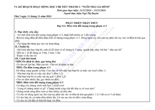 Giáo án Mầm non Lớp Mầm - Nhánh 1: Ngôi nhà gia đình - Năm học 2024-2025 - Ngô Thị Duyên