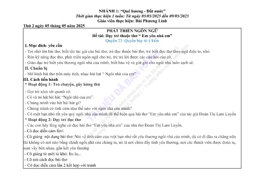 Giáo án Mầm non Lớp Mầm - Nhánh 1: Quê hương - Đất nước - Năm học 2024-2025 - Bùi Phương Linh