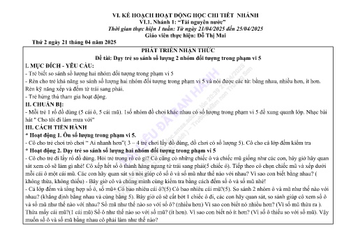 Giáo án Mầm non Lớp Mầm - Nhánh 1: Tài nguyên nước - Năm học 2024-2025 - Đỗ Thị Mai