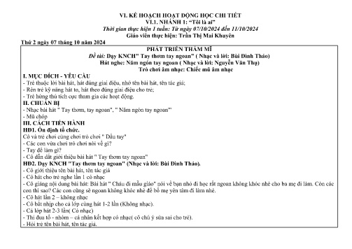 Giáo án Mầm non Lớp Mầm - Nhánh 1: Tôi là ai - Năm học 2024-2025 - Trần Thị Mai Khuyên