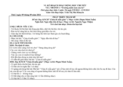Giáo án Mầm non Lớp Mầm - Nhánh 1: Trường mầm non của bé - Năm học 2024-2025 - Trần Thị Mai Khuyên