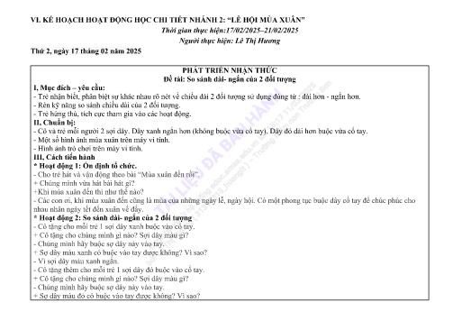 Giáo án Mầm non Lớp Mầm - Nhánh 2: Lễ hội mùa xuân - Năm học 2024-2025 - Lê Thị Hương
