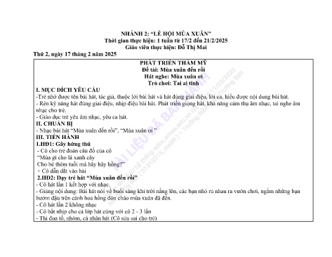 Giáo án Mầm non Lớp Mầm - Nhánh 2: Lễ hội mùa xuân - Năm học 2024-2025 - Đỗ Thị Mai