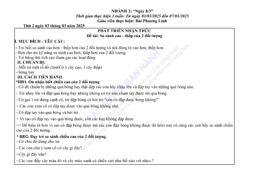 Giáo án Mầm non Lớp Mầm - Nhánh 2: Ngày 8/3 - Năm học 2024-2025 - Bùi Phương Linh