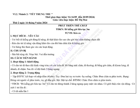 Giáo án Mầm non Lớp Mầm - Nhánh 2: Tết trung thu - Năm học 2024-2025 - Đỗ Thị Mai