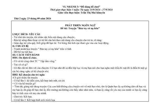 Giáo án Mầm non Lớp Mầm - Nhánh 3: Đồ dùng đồ chơi - Năm học 2024-2025 - Trần Thị Mai Khuyên