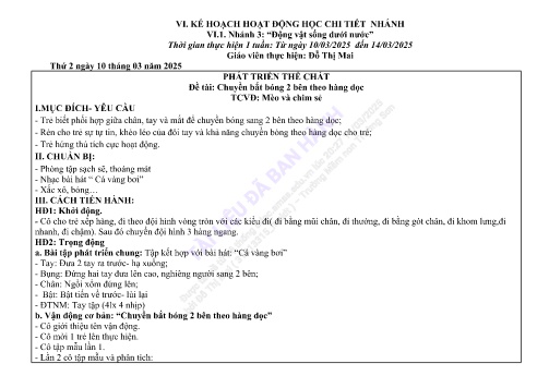 Giáo án Mầm non Lớp Mầm - Nhánh 3: Động vật sống dưới nước - Năm học 2024-2025 - Đỗ Thị Mai