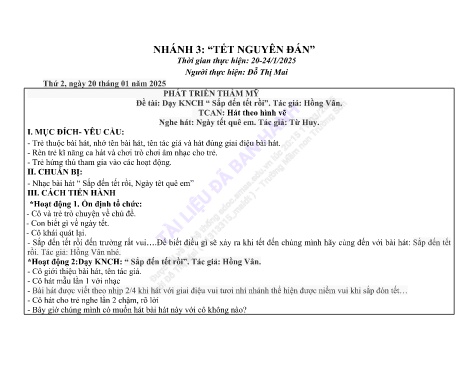 Giáo án Mầm non Lớp Mầm - Nhánh 3: Tết nguyên đán - Năm học 2024-2025 - Đỗ Thị Mai