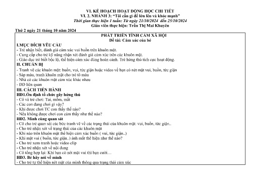 Giáo án Mầm non Lớp Mầm - Nhánh 3: Tôi cần gì để lớn lên và khỏe mạnh - Năm học 2024-2025 - Trần Thị Mai Khuyên