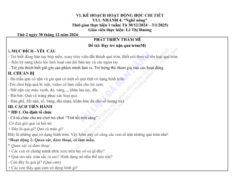 Giáo án Mầm non Lớp Mầm - Nhánh 4: Nghề nông - Năm học 2024-2025 - Lê Thị Hương