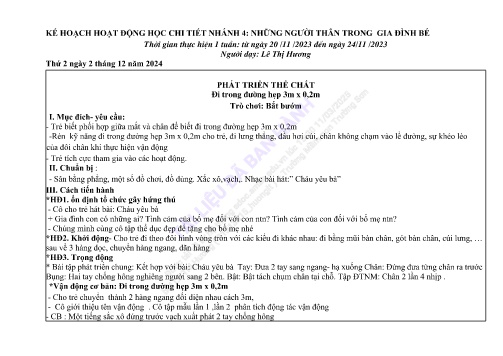 Giáo án Mầm non Lớp Mầm - Nhánh 4: Những người thân trong gia đình bé - Năm học 2024-2025 - Lê Thị Hương