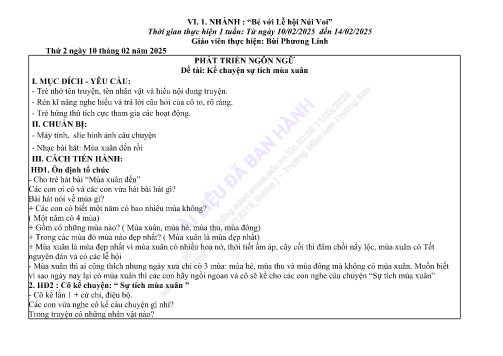 Giáo án Mầm non Lớp Mầm - Nhánh: Bé với Lễ hội Núi Voi - Năm học 2024-2025 - Bùi Phương Linh