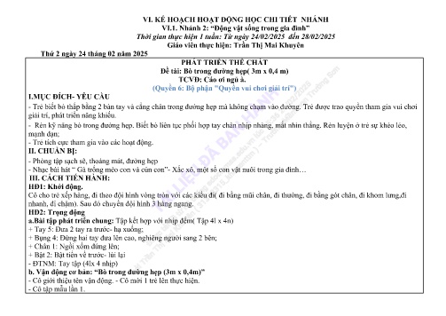 Giáo án Mầm non Lớp Mầm - Tuần 1 - Nhánh 2: Động vật sống trong gia đình - Năm học 2024-2025 - Trần Thị Mai Khuyên Đỗ Thị Mai