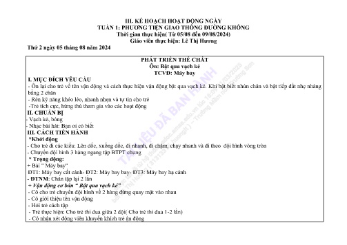 Giáo án Mầm non Lớp Mầm - Tuần 1: Phương tiện giao thông đường không - Năm học 2024-2025 - Lê Thị Hương