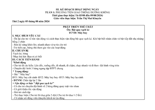 Giáo án Mầm non Lớp Mầm - Tuần 1: Phương tiện giao thông đường không - Năm học 2024-2025 - Trần Thị Mai Khuyên