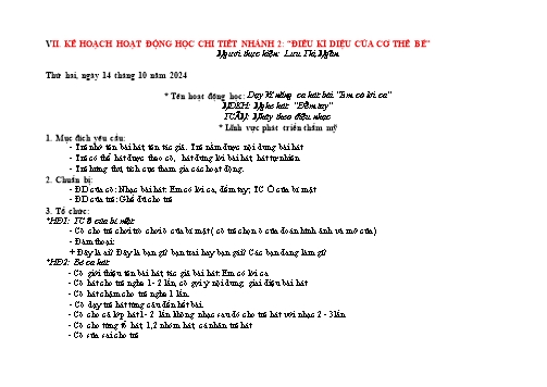 Giáo án Mầm non Lớp Mầm - Tuần 2 - Điều kì diệu cơ thể bé - Lĩnh vực: Phát triển thẩm mỹ - Năm học 2024-2025 - Lưu Thị Ngân