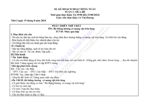 Giáo án Mầm non Lớp Mầm - Tuần 3: Mùa hè - Năm học 2024-2025 - Lê Thị Hương