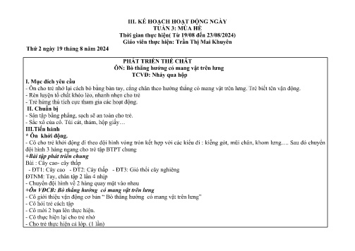 Giáo án Mầm non Lớp Mầm - Tuần 3: Mùa hè - Năm học 2024-2025 - Trần Thị Mai Khuyên