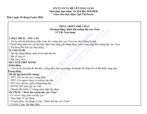 Giáo án Mầm non Lớp Mầm - Tuần 4: Bé lên mẫu giáo - Năm học 2024-2025 - Ngô Thị Duyên
