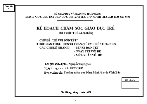 Giáo án Mầm non Lớp nhà trẻ - Chủ đề: Bé vui đón tết - Chủ đề nhành: Bé vui đón tết, ngày tết với bé, mùa xuân với bé - Năm học 2021-2022 - Nguyễn Thị Ngoan