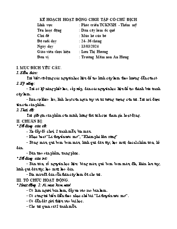 Giáo án Mầm non Lớp Nhà trẻ - Chủ đề: Mùa hè của bé - Năm học 2023-2024 - Lưu Thị Hương