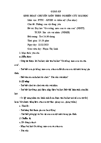 Giáo án Mầm non Lớp Nhà trẻ - Chủ đề: Những con vật đáng yêu - Năm học 2023-2024 - Phạm Thị Linh