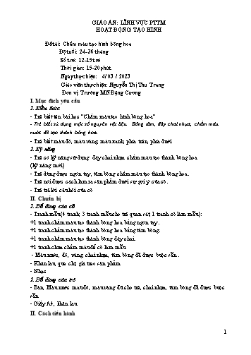 Giáo án Mầm non Lớp Nhà trẻ - Đề tài: Chấm màu tạo hình bông hoa - Năm học 2022-2023 - Nguyễn Thị Thu Trang