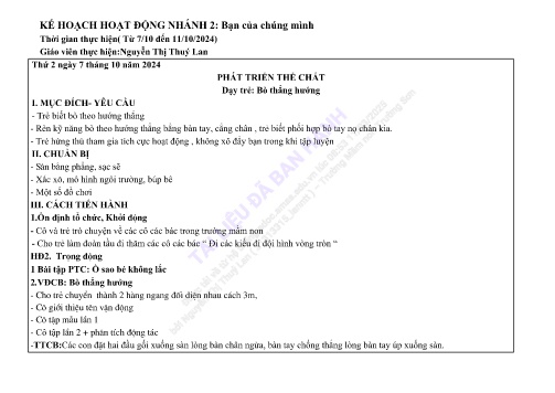 Giáo án Mầm non Lớp Nhà trẻ - Nhánh: Bạn của chúng mình - Năm học 2024-2025 - Nguyễn Thị Thuý Lan