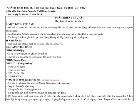 Giáo án Mầm non Lớp Nhà trẻ - Nhánh: Cơ thể của bé - Năm học 2024-2025 - Nguyễn Thị Hồng Nguyệt
