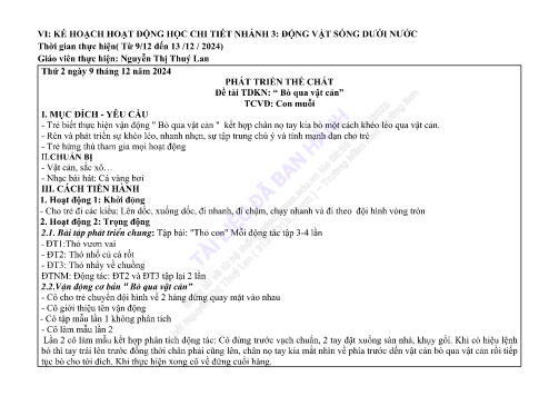 Giáo án Mầm non Lớp Nhà trẻ - Nhánh: Động vật sống dưới nước - Năm học 2024-2025 - Nguyễn Thị Thuý Lan