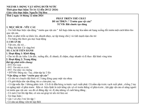 Giáo án Mầm non Lớp Nhà trẻ - Nhánh: Động vật sống dưới nước - Năm học 2024-2025 - Nguyễn Thị Hoa