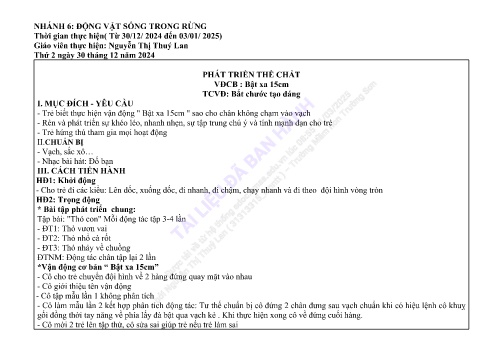 Giáo án Mầm non Lớp Nhà trẻ - Nhánh: Động vật sống trong rừng - Năm học 2024-2025 - Nguyễn Thị Thuý Lan