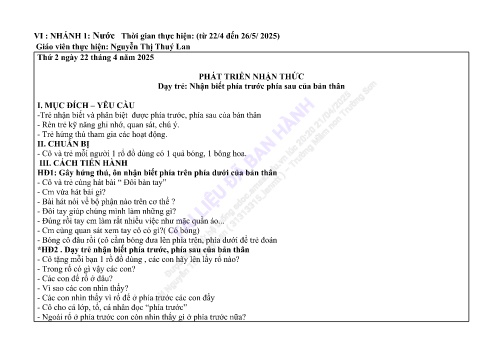 Giáo án Mầm non Lớp Nhà trẻ - Nhánh: Nước - Năm học 2024-2025 - Nguyễn Thị Thuý Lan