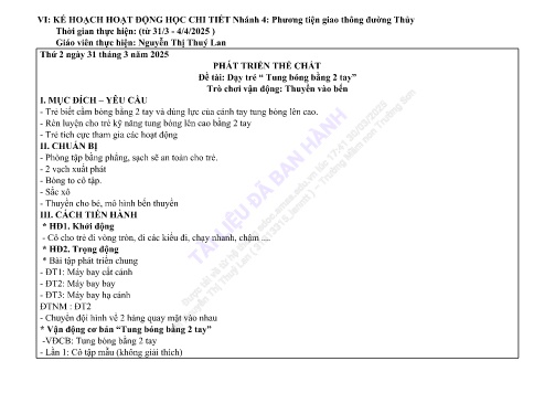 Giáo án Mầm non Lớp Nhà trẻ - Nhánh: Phương tiện giao thông đường thủy - Năm học 2024-2025 - Nguyễn Thị Thuý Lan
