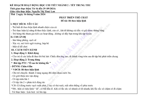 Giáo án Mầm non Lớp Nhà trẻ - Nhánh: Tết trung thu - Năm học 2024-2025 - Nguyễn Thị Thuý Lan