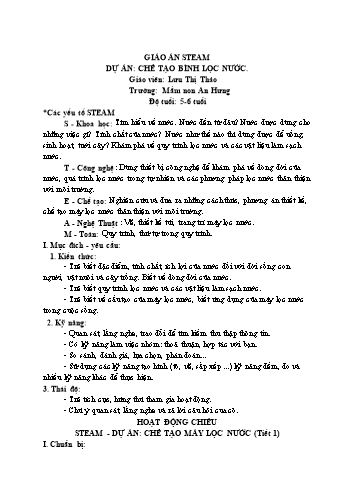 Giáo án Mầm non Steam Lớp Lá - Chế tạo bình lọc nước - Lưu Thị Thảo