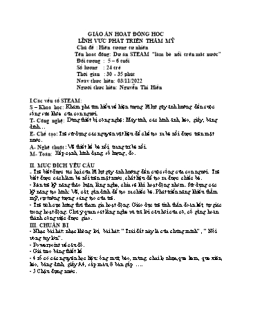 Giáo án Mầm non Steam Lớp Lá - Chủ đề: Hiện tượng tự nhiên - Năm học 2022-2023 - Nguyễn Thị Hiền