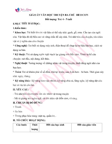 Giáo án Văn học Mầm non Lớp Lá - Truyện Ba chú heo con