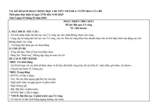 Kế hoạch bài dạy Mầm non Lớp Chồi - Nhánh: Vườn hoa của bé - Năm học 2024-2025